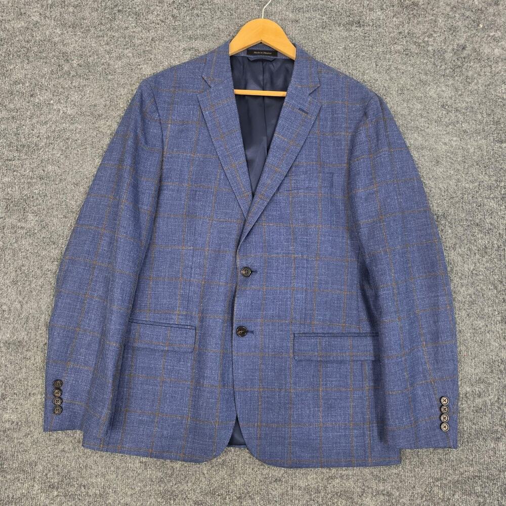 Lauren Ralph Lauren Blazer Mens 42R Blue Plaid Wool Silk Linen Sport Coat Office